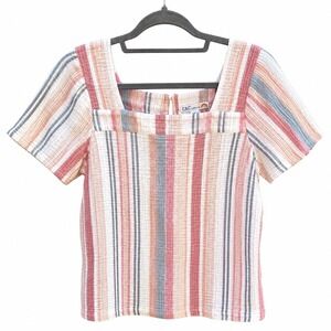 C&C California Womens Small Blouse Pink Blue Striped Cotton Gauze Beachy Coastal